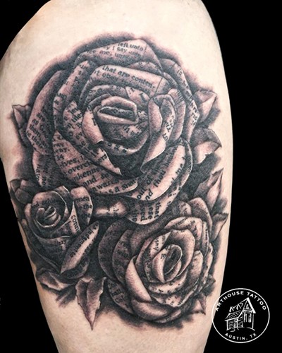 Realistic Paper Roses Tattoo