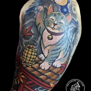 Lucky cat half sleeve japanese tattoo