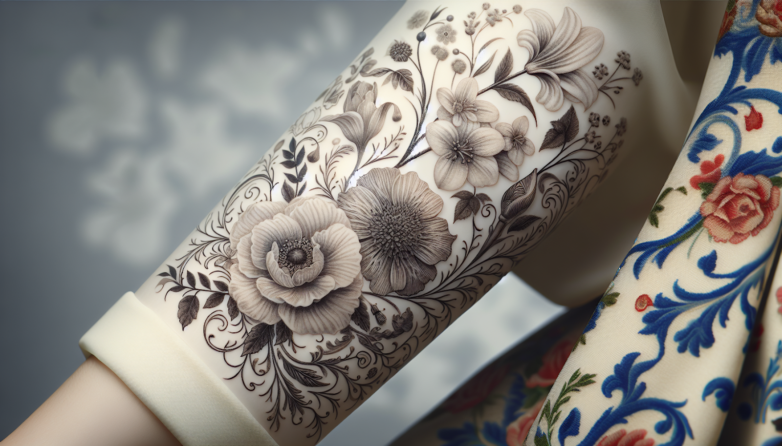 Intricate floral tattoo design with fine lines and timeless beauty